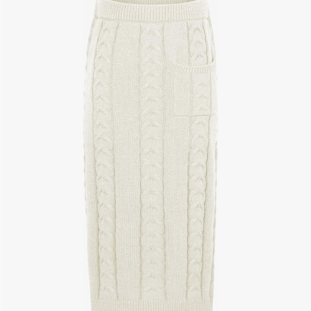 Chunky Cable Knit Long Skirt 2 Piece Outfit Sweater Sets - Picture 3 of 10
